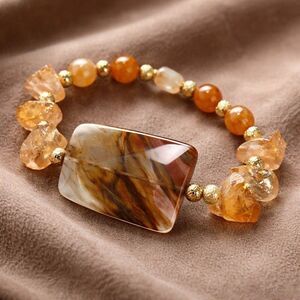 Bracelet Yellow  Raw Quartz Natural Crystals  Faceted Rainbow Mexican Agate